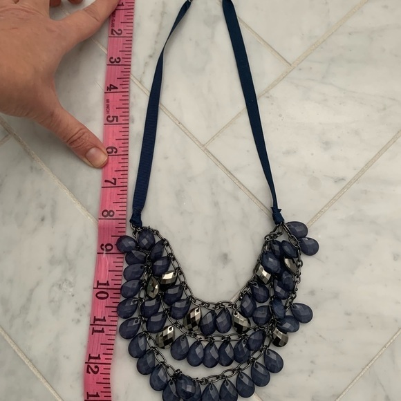 𝅺JCREW NAVY BEADED 3-tier necklace w/ ribbon n metal … one size - Picture 5 of 6